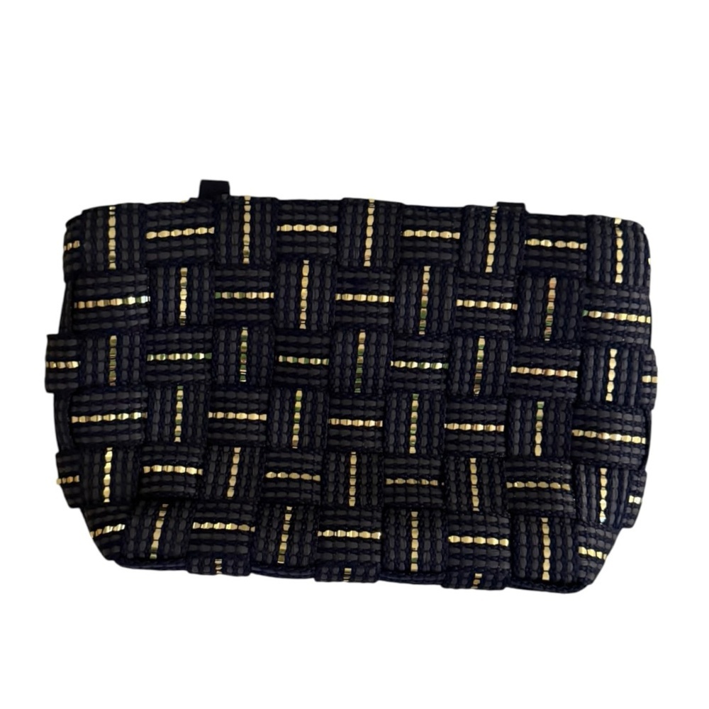 VINTAGE TOP HANDLE BAG m & g bertini paper bag Woven Handbag Made in Italy navy - Picture 8 of 9